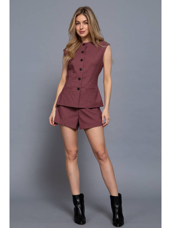 Active Basic | Active USA - Wholesale Suit Vest - Women's - Sleeveless Crew Neck Front Button Down Checked Vest6