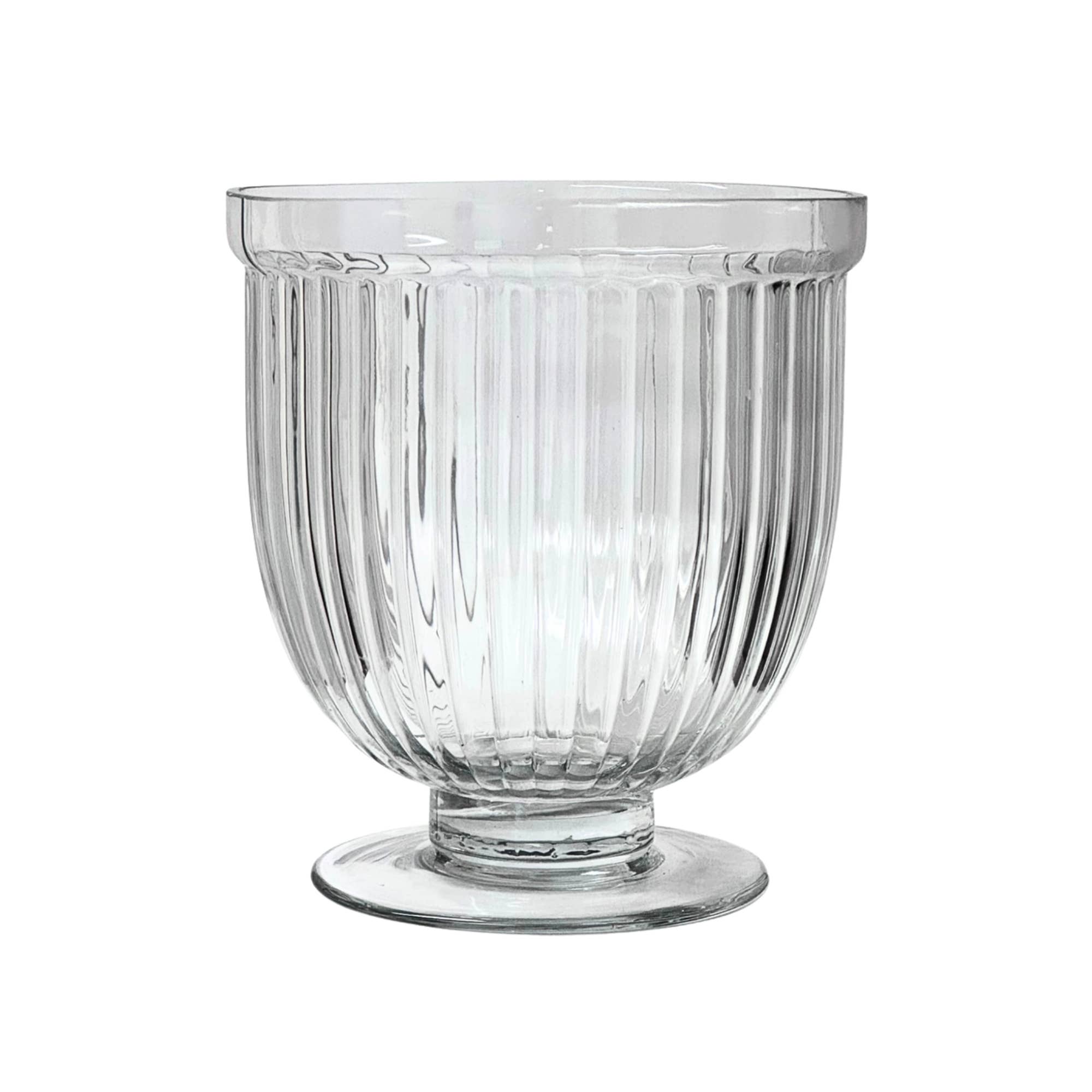 Jacobson - Wholesale Vase - 8"H Crease Pedestal Vase - Clear Glass