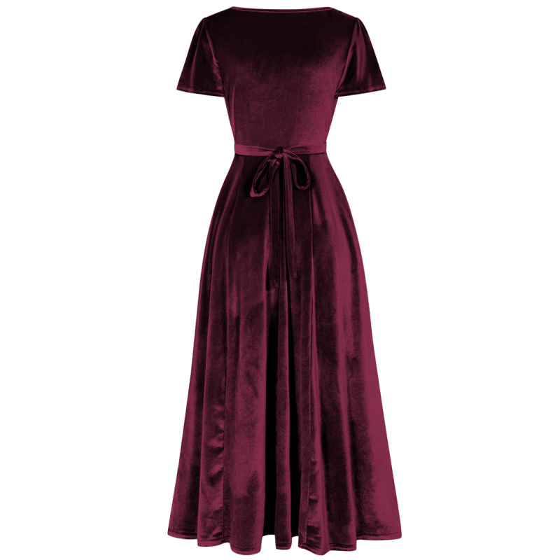 Lady V London - Wholesale Dress - Women's - Lyra Maxi Dress - Wine Velvet1