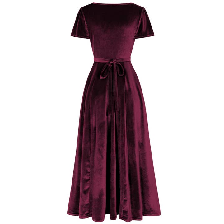 Lady V London - Wholesale Dress - Women's - Lyra Maxi Dress - Wine Velvet1