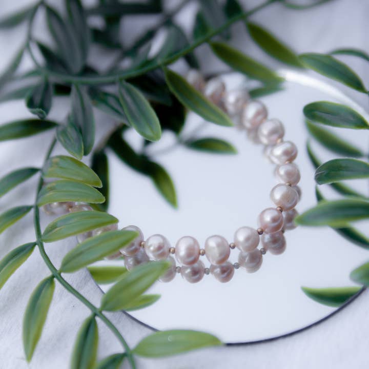 The "Evie" | Pink + Gold Freshwater Pearls | for wholesale by Wildheart Jewelry Co.