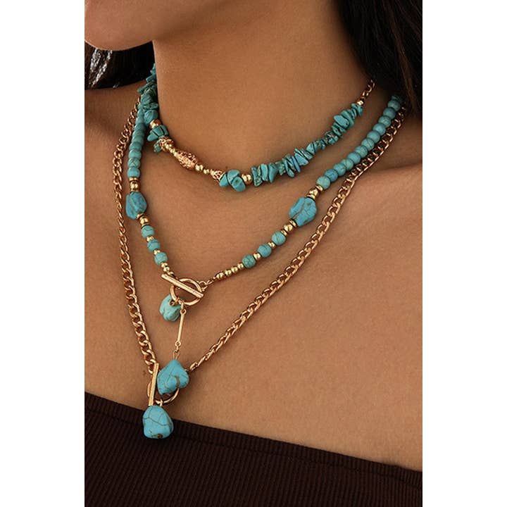 Green Plated Toggle Clasp Turquoise Cable Chain Layered Necklace for wholesale on Faire1