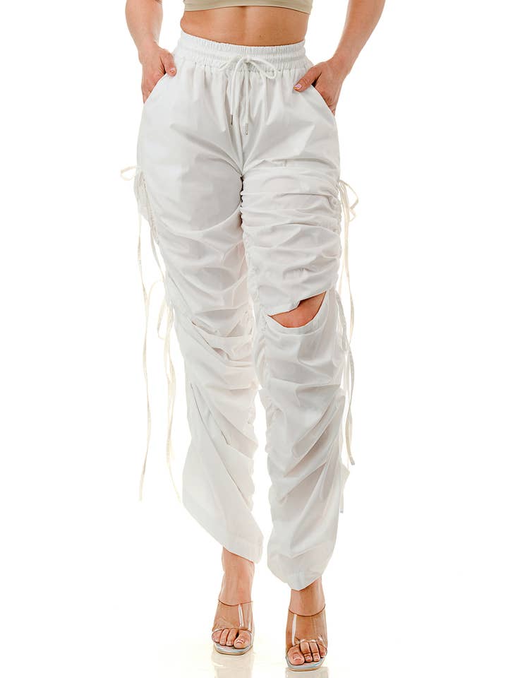 Namatt Design - Wholesale Pants - Women's - Plus Knee Slits Drawstring Side Pants