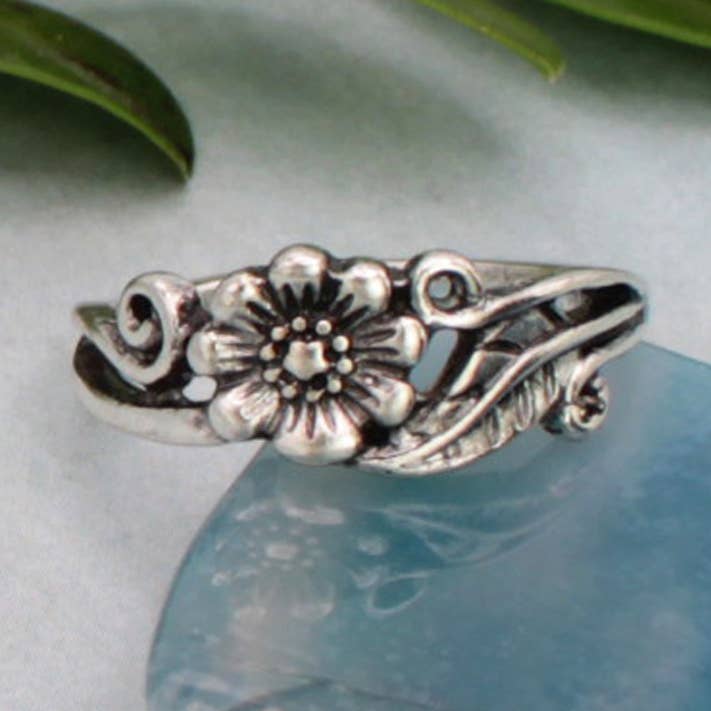 ZAD - Wholesale Band/Stacked Ring - Vintage Vine Silver Flower Ring0