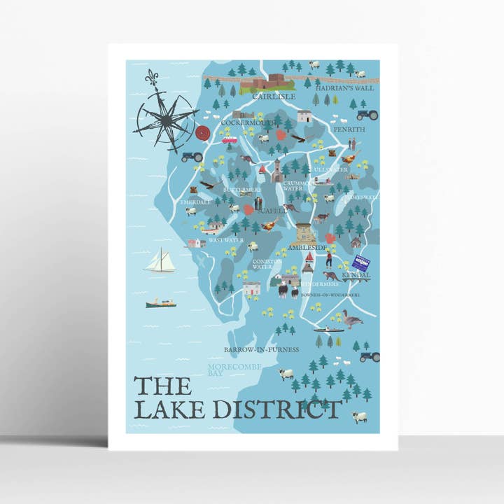 LAKE DISTRICT ILLUSTRATED MAP PRINT for wholesale by Betty Boyns Designs