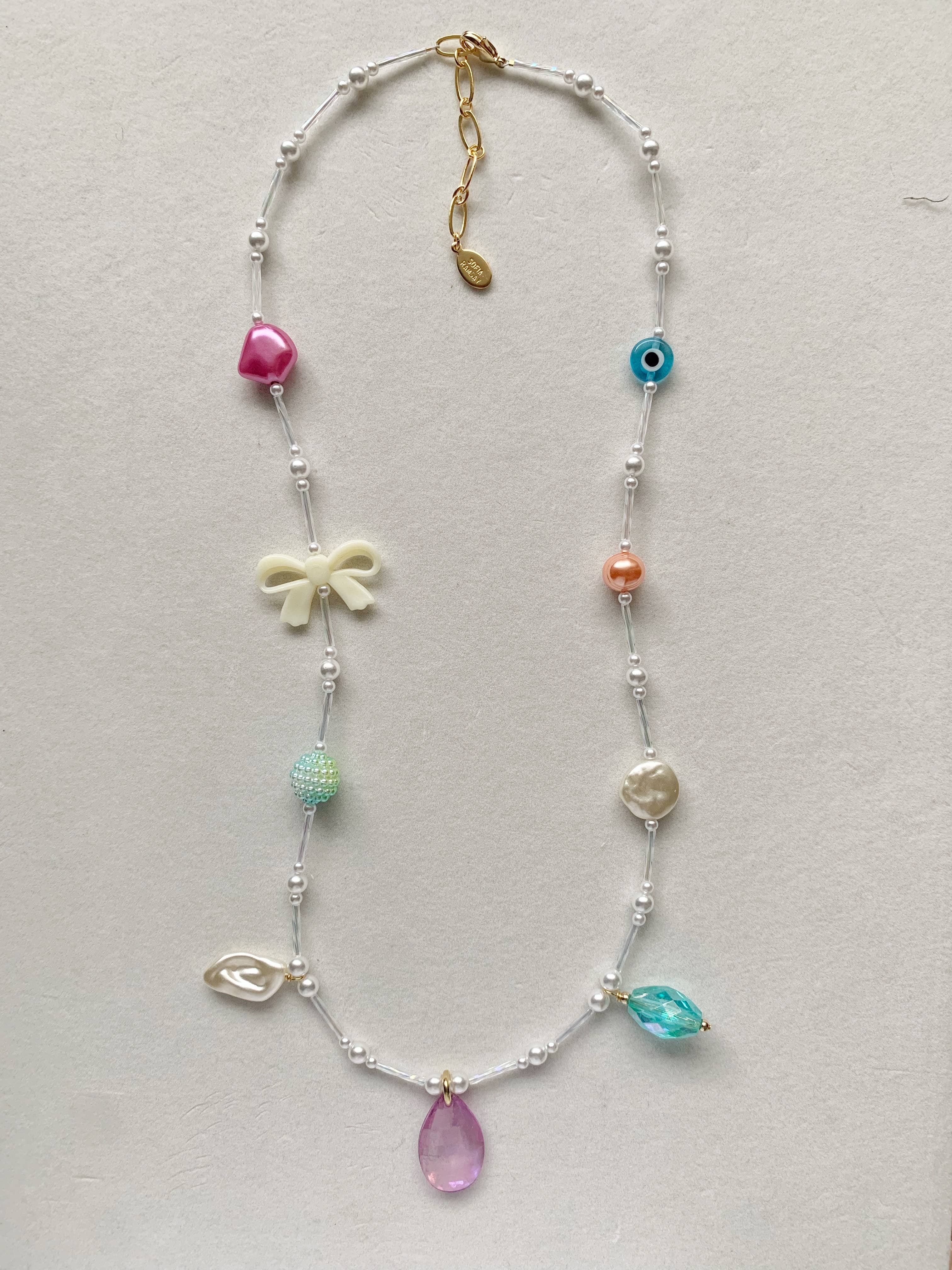 Sofia Ramsay - Wholesale Pendant/Charm Necklace - Coquette Talisman Pearl Shell Heart Charm Long Necklace0