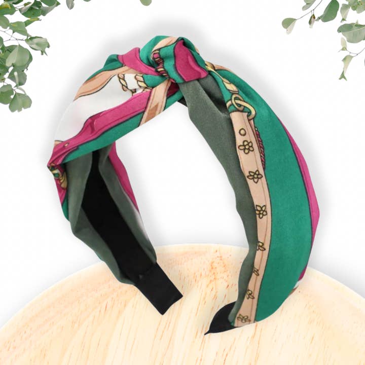 Diadema tipo bufanda de satén, rosa y verde para venta al por mayor de MODish Design Co