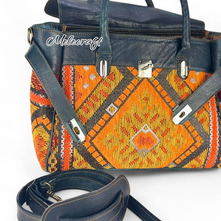 Melecraft – wholesale Weekender bag – Unisex – Handmade Moroccan Leather and Kilim Handbag
