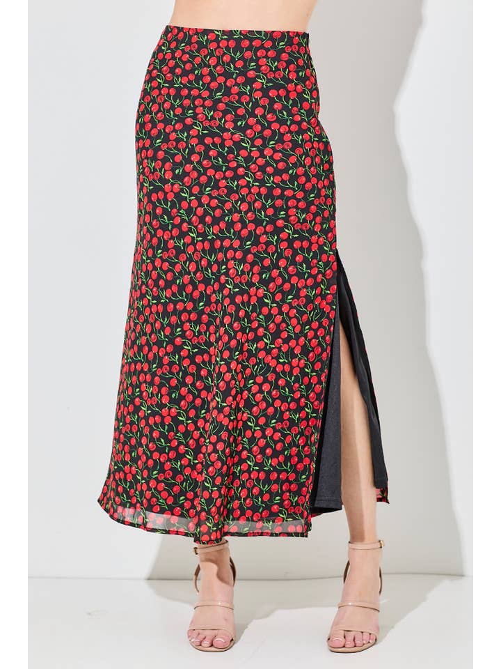 Baevely by Wellmade USA - Wholesale Skirt - Women's - CHERRY PRINT MAXI SKIRT