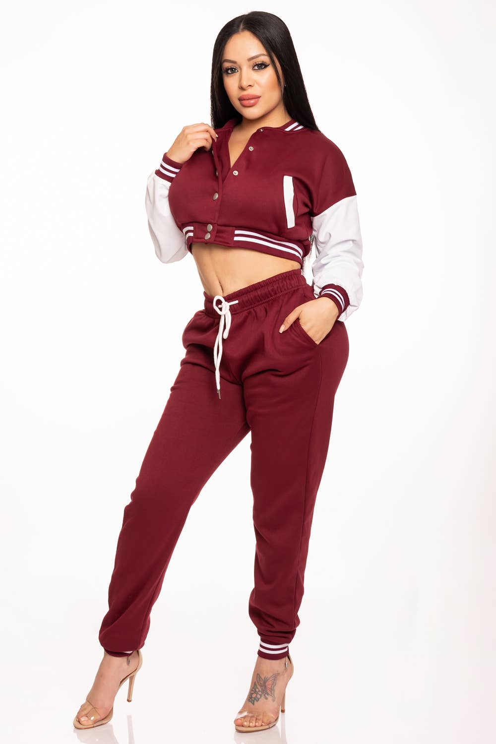 Lime All the Time - Wholesale Lounge Set - Women's - Cropped Varsity Jacket and Jogger Pants Set9