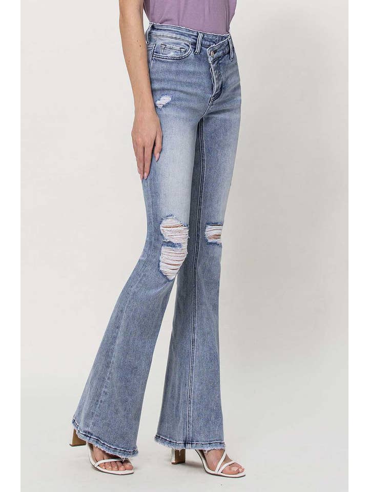 DANNY HIGH RISE CRISS CROSS BUTTON UP FLARE JEANS V3032 for wholesale on Faire3