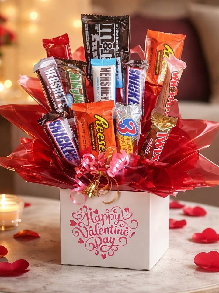 Bouquet de bonbons au chocolat dans une boîte en forme de cœur pour la Saint-Valentin (12 bonbons) pour la vente par So Sweet of You