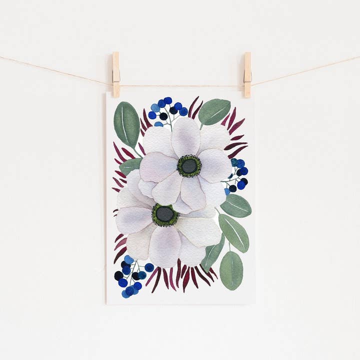 Anemone Eucaliptus Print 5x7 Art Print De Pintura a Aguarela, Arte Floral Arte Botânica Estampado, Flower Wall Art por atacado de Candace Fincher