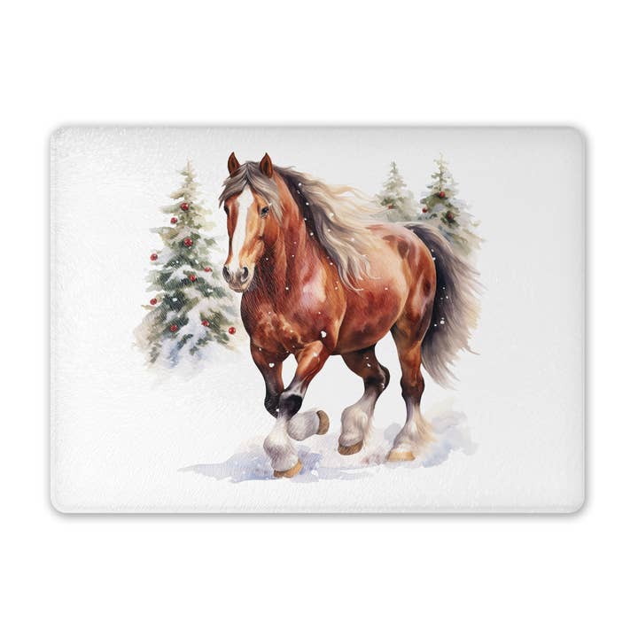 Planche à charcuterie en verre - Cheval de Noël pour la vente par Dusty & Delilah Designs