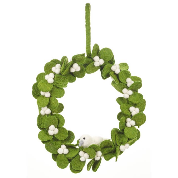 Felt So Good – wholesale Wreath – Handmade Felt Fair trade Mistletoe Wreath with Dove