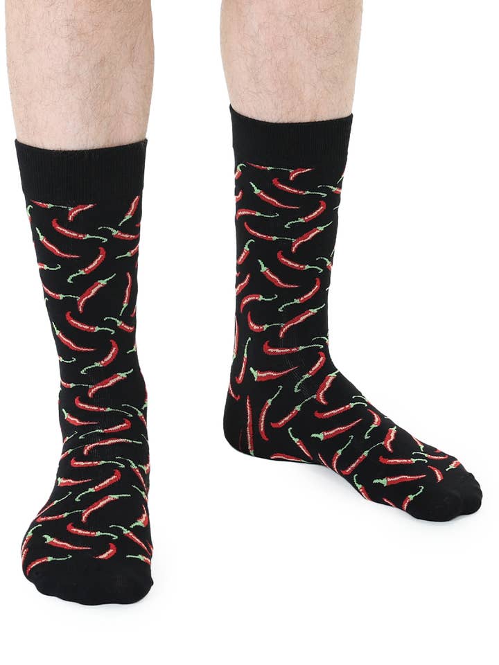 Chaussettes en bambou pour hommes - Piments - Noir et Rouge pour la vente par Living Royal