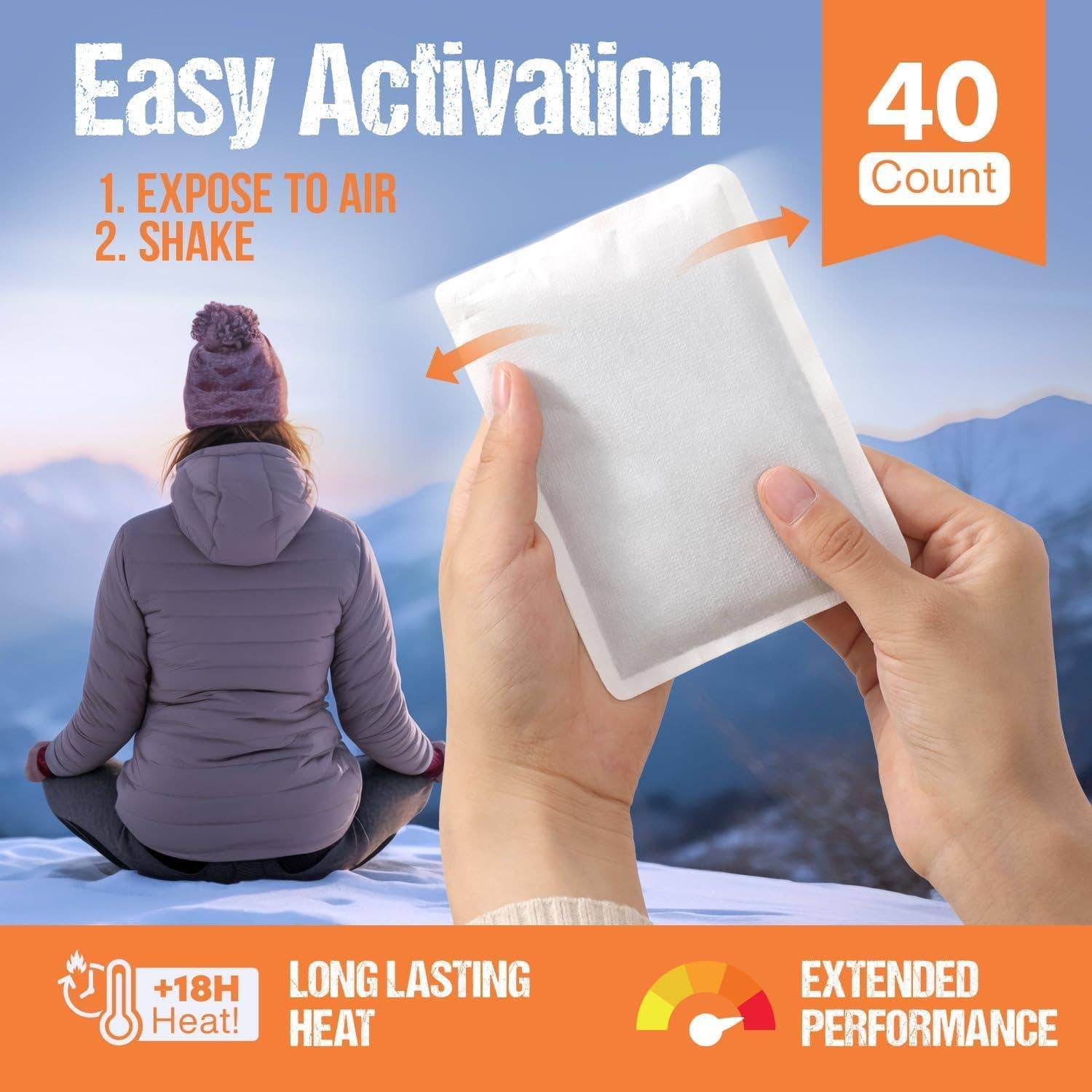 AllSett Health - Wholesale Hand Warmer - Natural Large Hand & Body Warmers 40 Pairs - Air Activated 18 Hours of Consistent Natural Heat Handwarmers Bulk - Disposable Quick & Easy Activation | Portable Odor-Free Warmth for Hands3