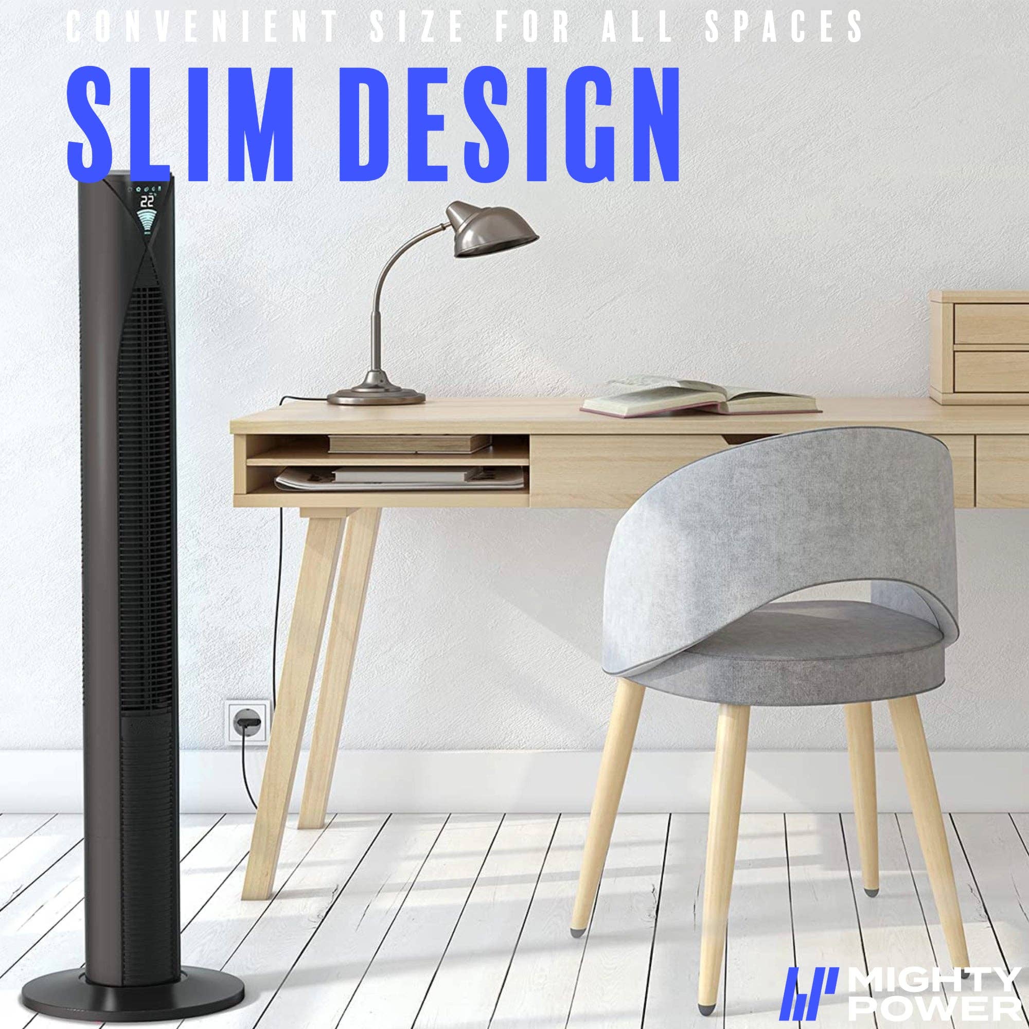 ShopBobbys - Wholesale Electric Fan - MIGHTY POWER 3 Speed LED Tower Fan With Remote Control, Timer, Night Mode, Black, 38 Inches5