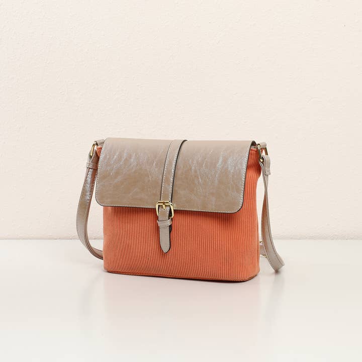 INES DELAURE - Wholesale Shoulder Bag - Women's - Corduroy shoulder bag trimmed with PU