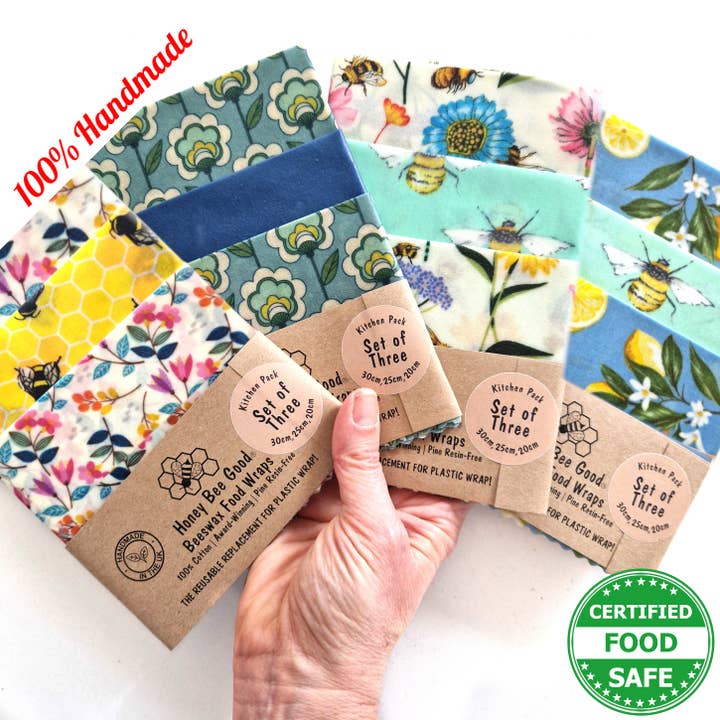 HANDMADE Beeswax Wraps Bundle | L,M,S Summer Kitchen for wholesale by Honey Bee Good