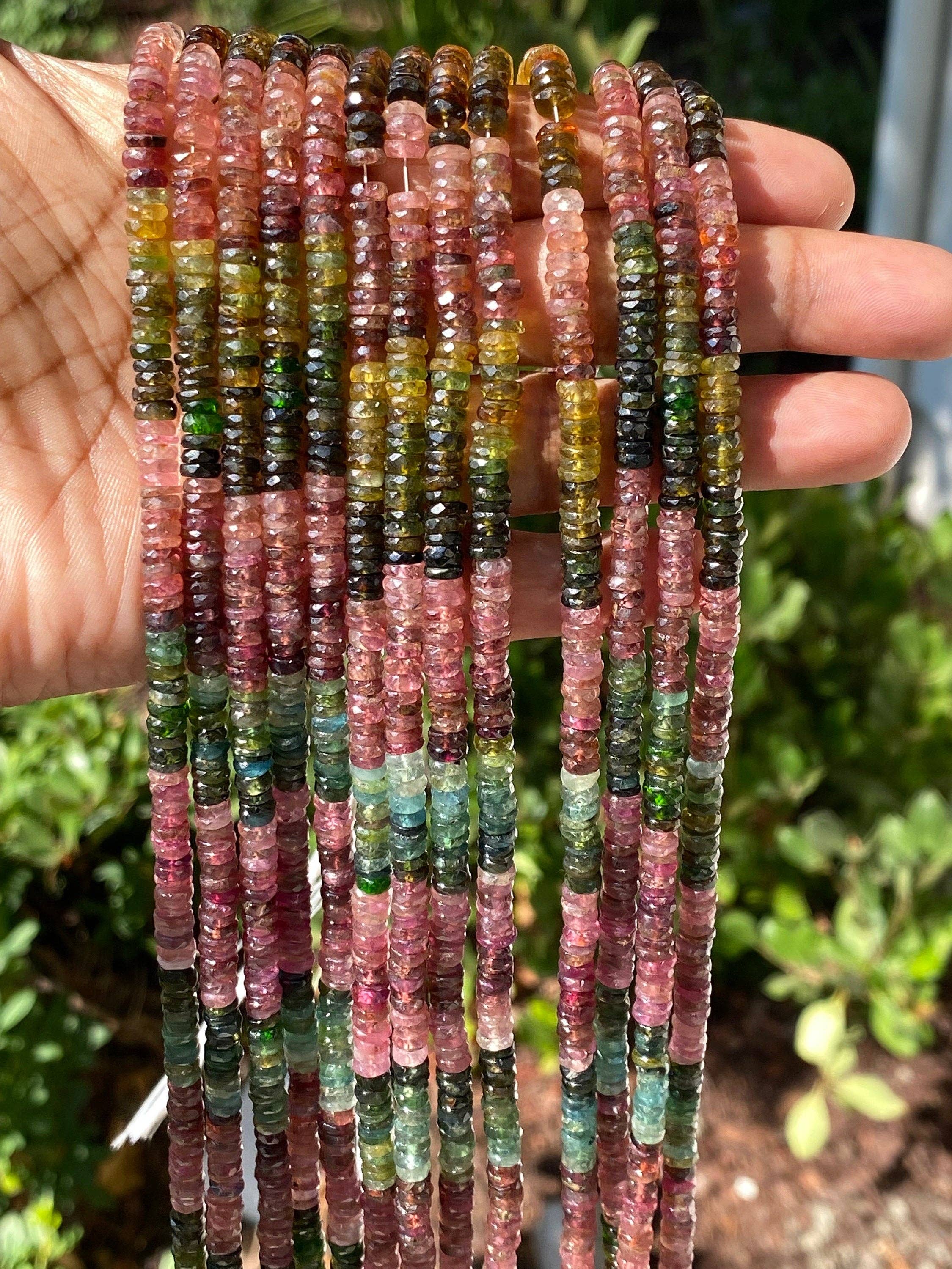 Akstar Gems - Wholesale Beads - 14.5" Natural Tourmaline Gemstone Beads, Watermelon Color Tourmaline Beads, Jewelry Supplies, Wholesale Beads, Faceted Heishi Beads5