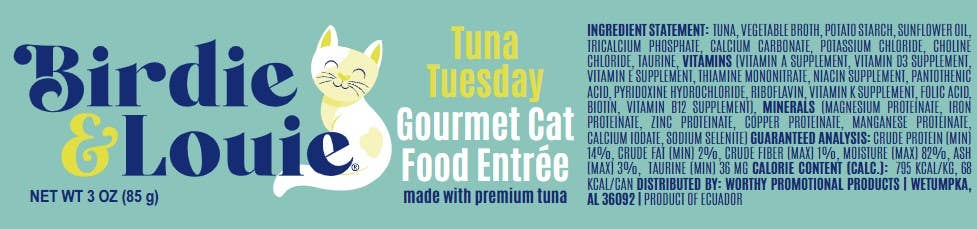 Worthy - Wholesale Voer - Kat - Birdie & Louie Tuna Tuesday Nat Cat Food Case met 12 blikjes van 3 oz1