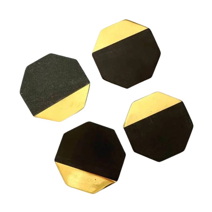 Brass & Black Hexagon Coasters for wholesale by CLINQ