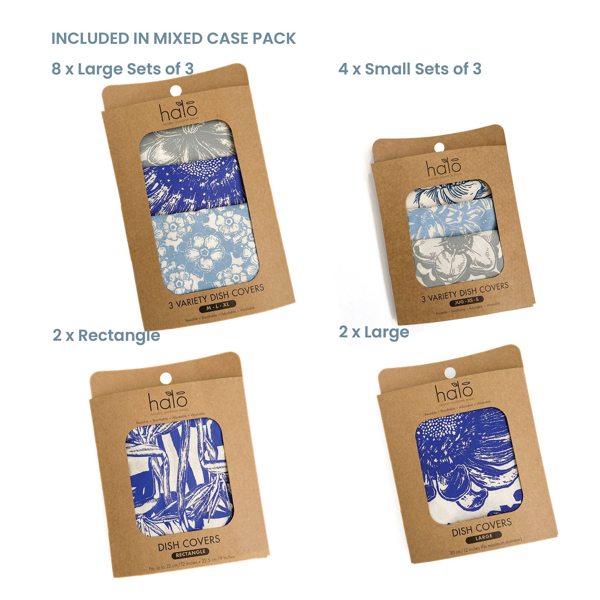 Halo Dish Covers - Wholesale Food Storage Wrap/Bag - Halo Dish & Bowl Cover Mixed Case | Flower Print:16pc2