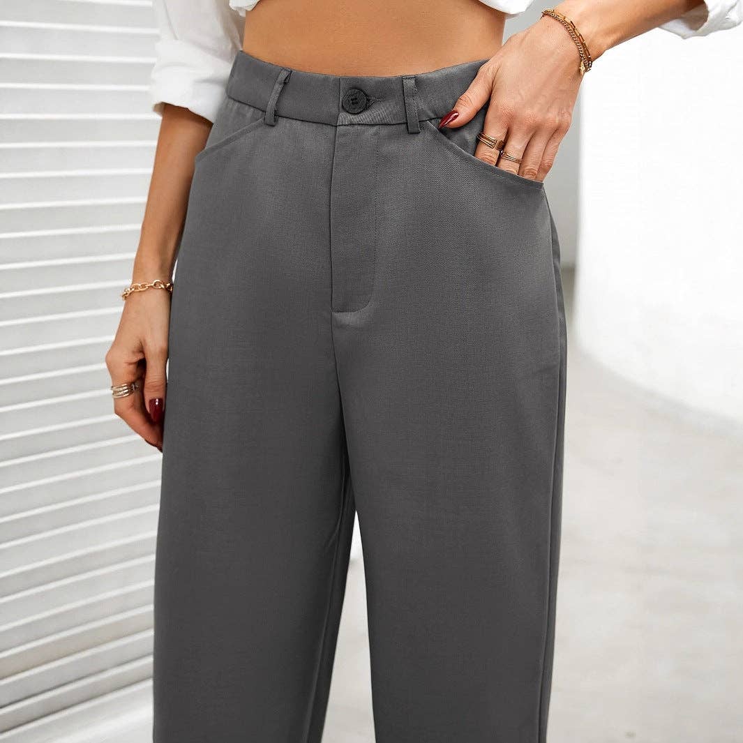 Grå Solid högmidjade raka byxor dam grå N5A488 för wholesale på Faire2