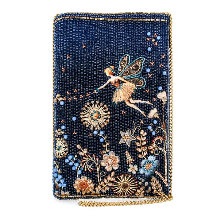 Mary Frances Accessories - Wholesale Crossbody Bag - Women's - Fairy Dust and Floral Blue Beaded Crossbody Phone Bag