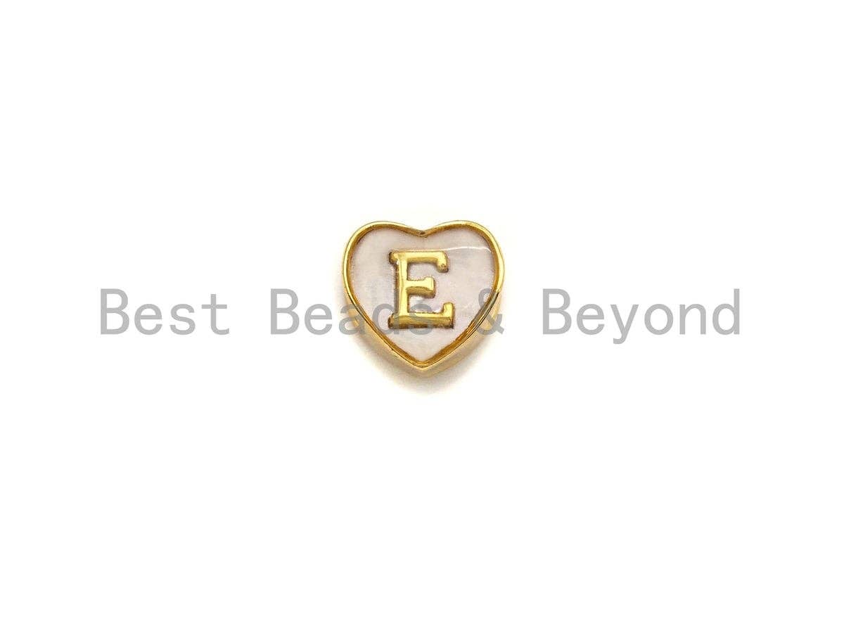 BestBeads&Beyond – wholesale Individual charm/pendant – New Trendy Gold Mother of Pearl  A-Z 26 Initials Letter Heart Space Beads, Initial Letter Beads, 7x9x10mm,sku#G4201