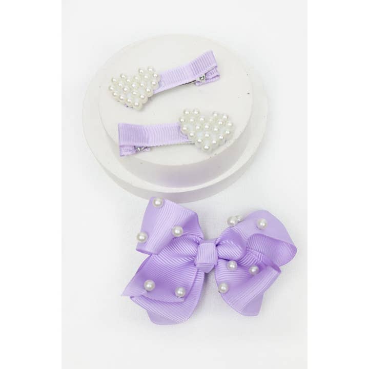 Pearl Hearts and Ribbon Hair Clips Set for wholesale by Love and Repeat