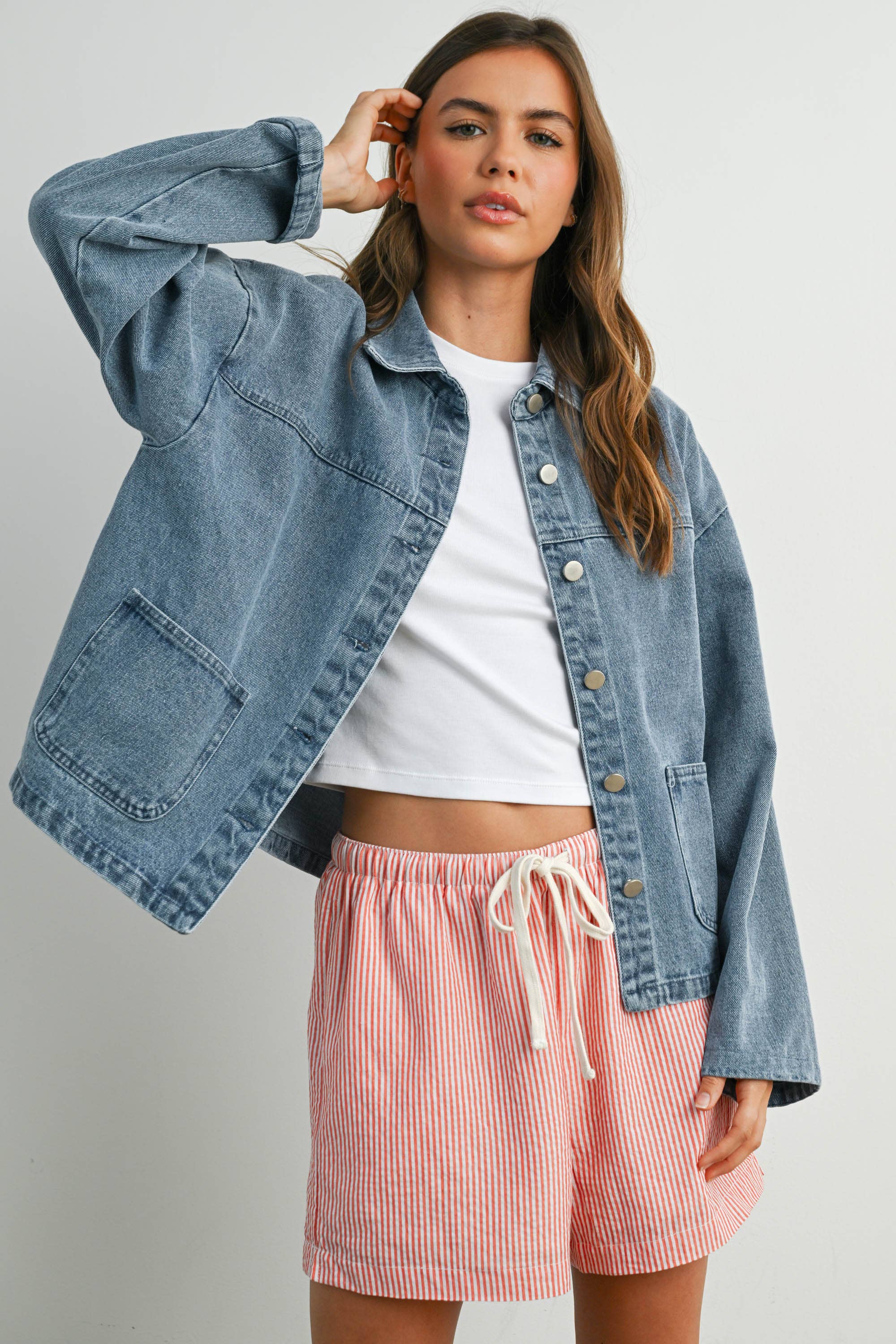 BUTTERMELON - Wholesale Denim Jacket - Women's - Button-Down Jacket with Shirt Collar and Pockets - BMJ78212