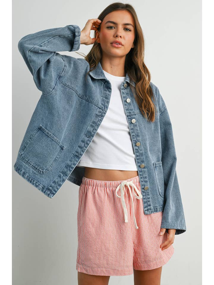 BUTTERMELON - Wholesale Denim Jacket - Women's - Button-Down Jacket with Shirt Collar and Pockets - BMJ78212