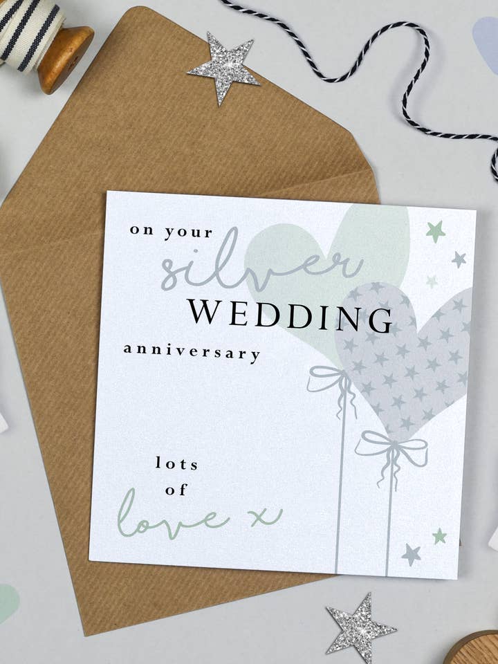 Palloncino a forma di cuore Anniversario di nozze d'argento per la vendita all'ingrosso da parte di Michelle Fiedler Design