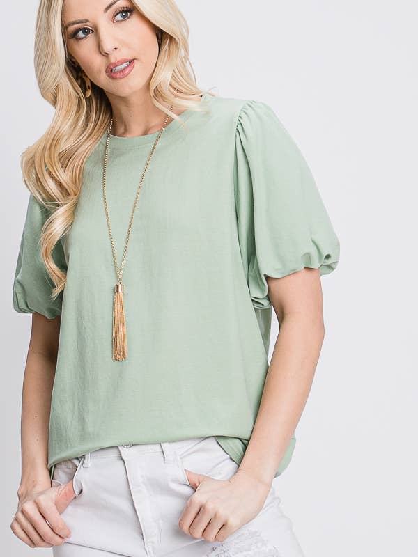 Tres Bien, Inc - Wholesale Blouse - Women's - gabi round neck puffy sleeve s/s top
