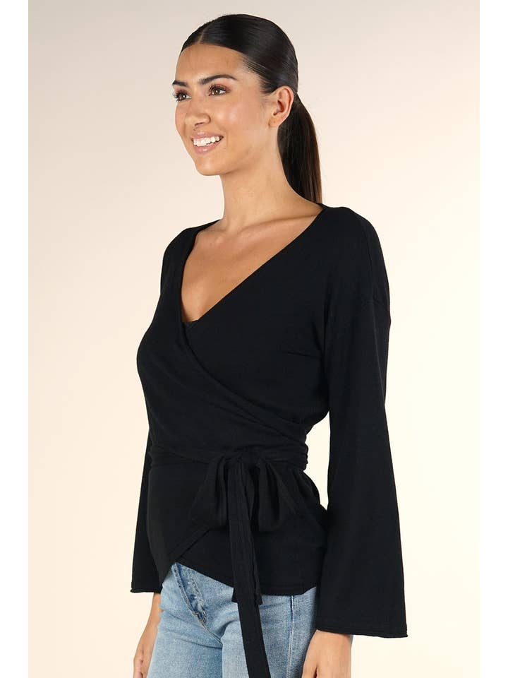 Lovestitch - Vente Pull en maille – femme - Pull à manches évasées Dressy Wrap1