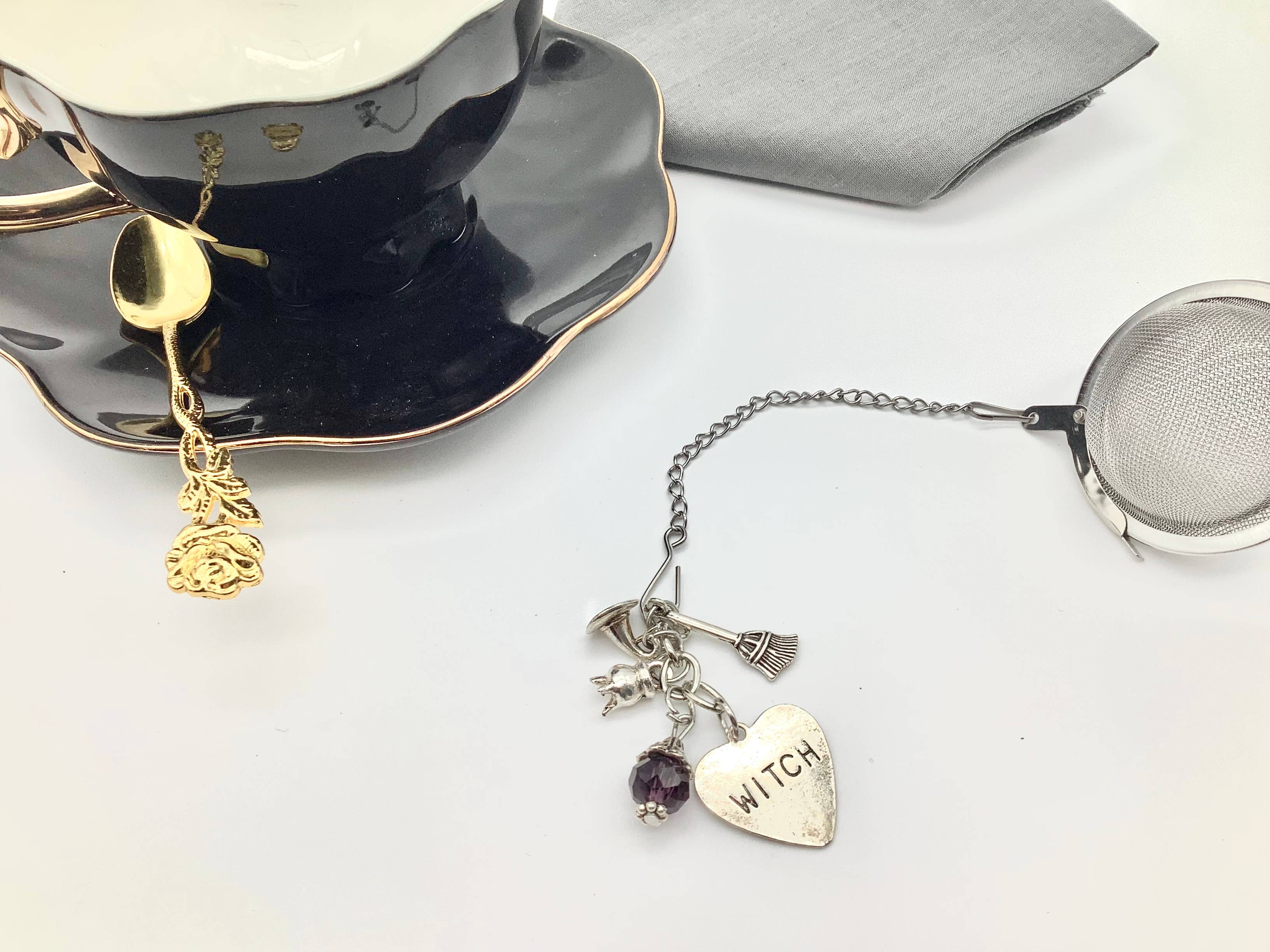 All Little Cute Things - Wholesale Tea Strainer/Infuser - Tea Ball Infuser Witch hat cauldron flying broom crystals1