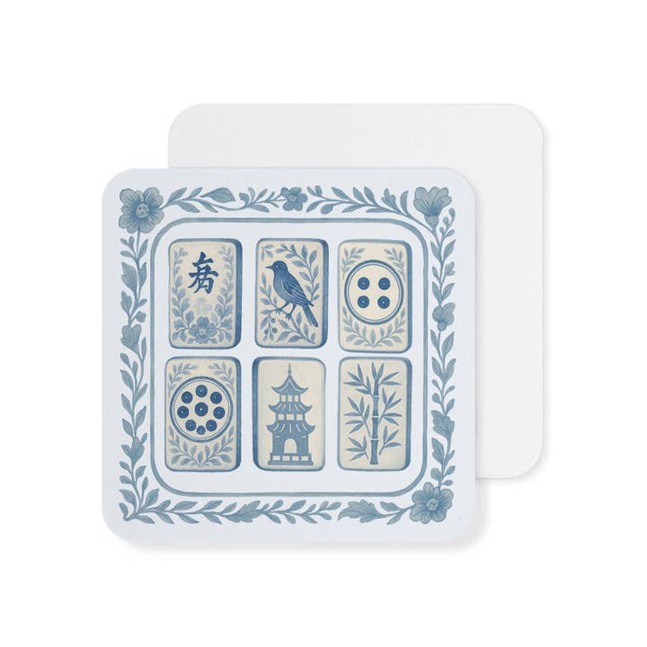 Design Carolinas - Wholesale Disposable Coasters - Watercolor Chinoiserie Floral Mahjong Tile Paper Coaster Set2