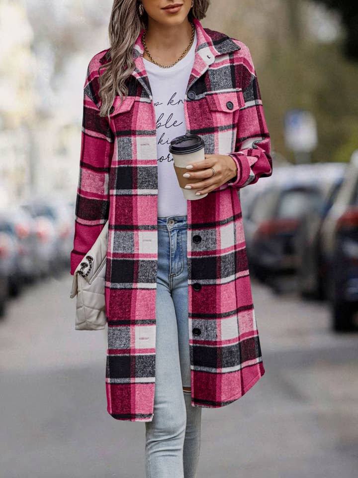 eLook - Vente Manteau – femme - Manteau long boutonné à carreaux SZ1-JK821126