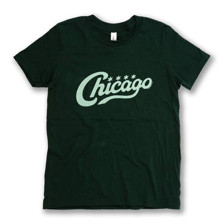 Chicago Vintage Script Tee - Youth - Forest for wholesale by Transit Tees