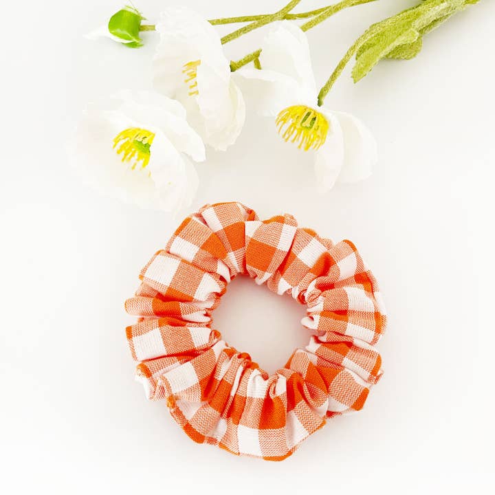ELSE - Wholesale Scrunchie - Women's - Orange Gingham Plaid Scrunchies, Womens Scrunchies Hair Ties2