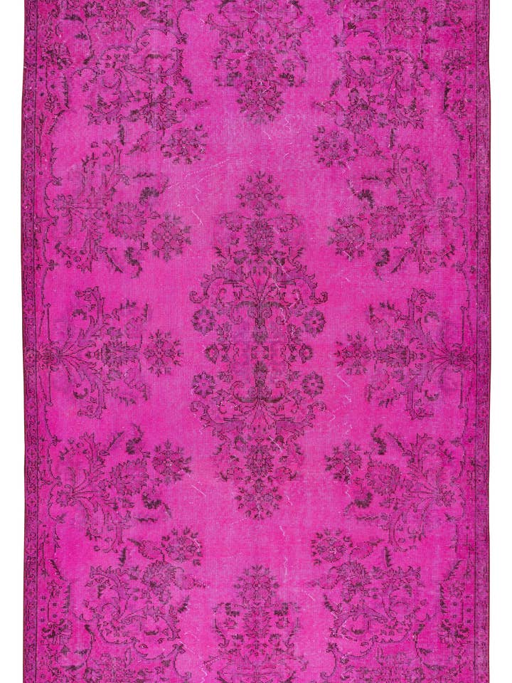 5.7x9.2 Ft Hot Pink Handmade Rug with Floral Garden Design for wholesale by Rug Specialist LLC.