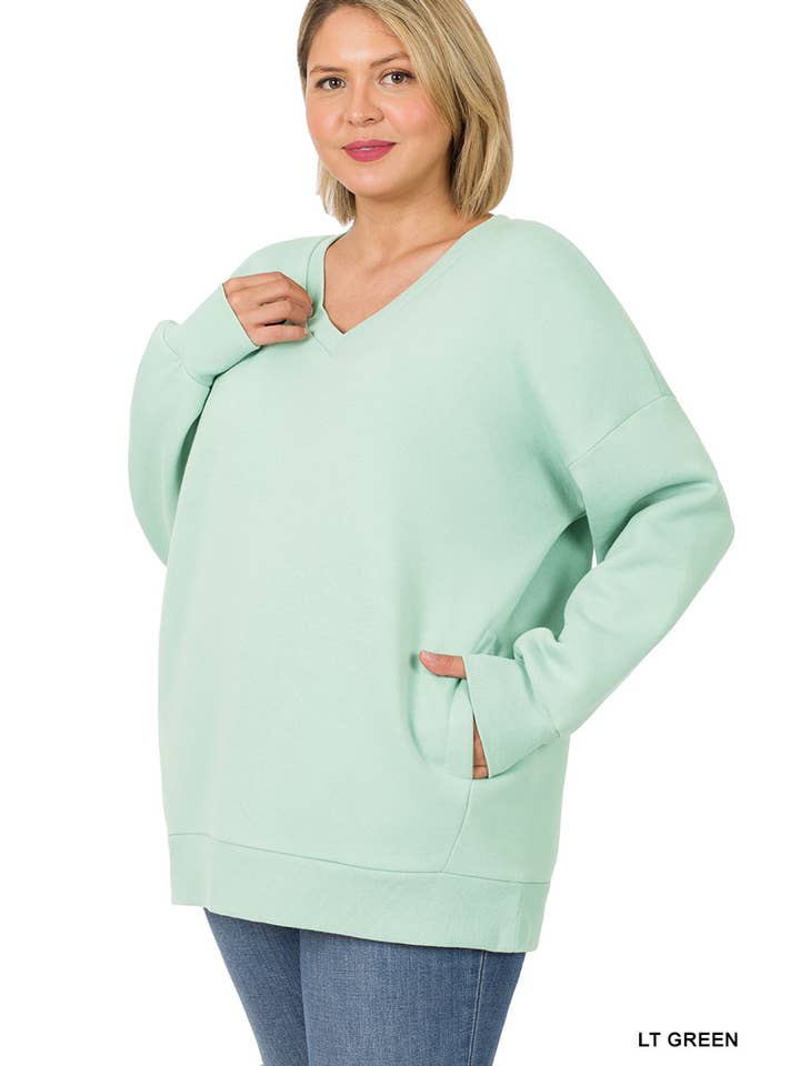 42POPS - Wholesale Sweatshirt - Women's - ...SI-21904 PLUS SIZE LONG SLEEVE V-NECK SWEATSHIRT WITH SIDE