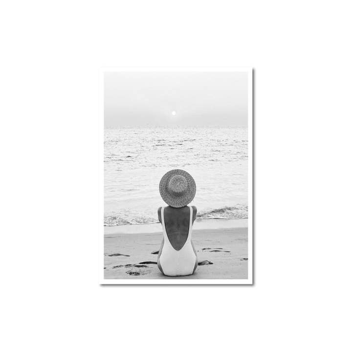 B&W Lady on the Beach Print for wholesale by Peechy