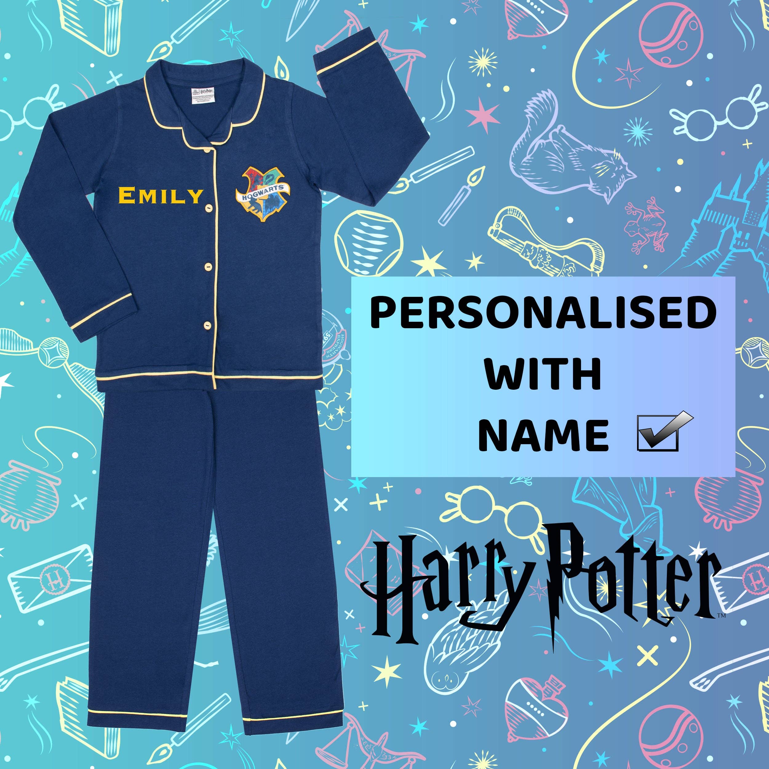 Fringoo Group Ltd - Wholesale Sleepwear Set - Kids - Harry Potter Personalised Pyjamas with Buttons - Navy Blue6