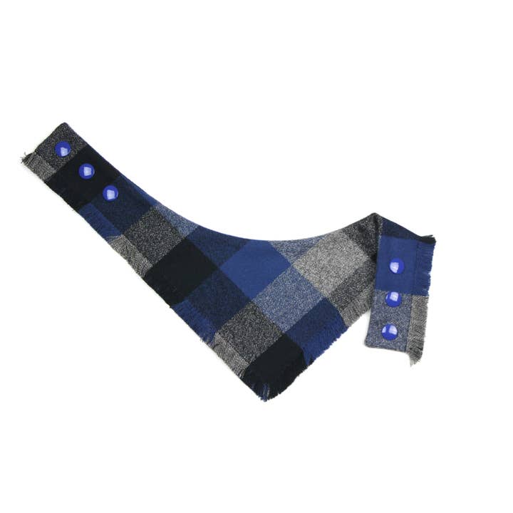 Dusidog - Wholesale Pet Bandana - Dog - Blue Flannel Plaid Fringed Pet Bandana - The Midnight2