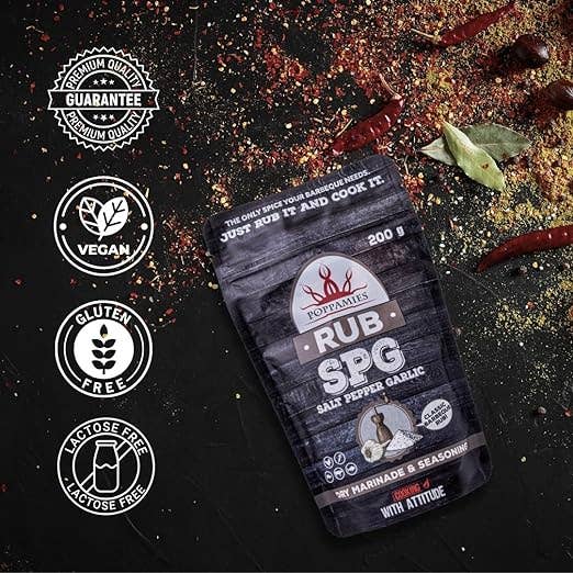 Lukata LTD – wholesale Rub – Poppamies Salt Pepper Garlic RUB, Dry Marinade & Seasoning Perfect for Chicken, Vegies, Fish, Beef, Pork - Great in The Grill, Oven- Large Pack (200g)2