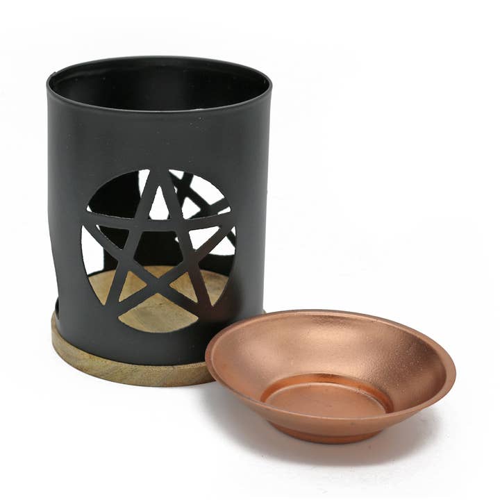 Ölbrenner aus Messing mit Netz und Kerzenöffnung: Pentagramm für den Großhandel von Designs by Deekay Inc.