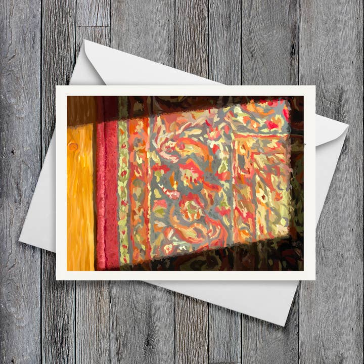 The Welcome Rug Note Card Greeting Card Single for wholesale by Russell Brandwein